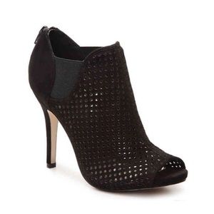 Madden Girl Vegan Suede Black Ranked Bootie Heels